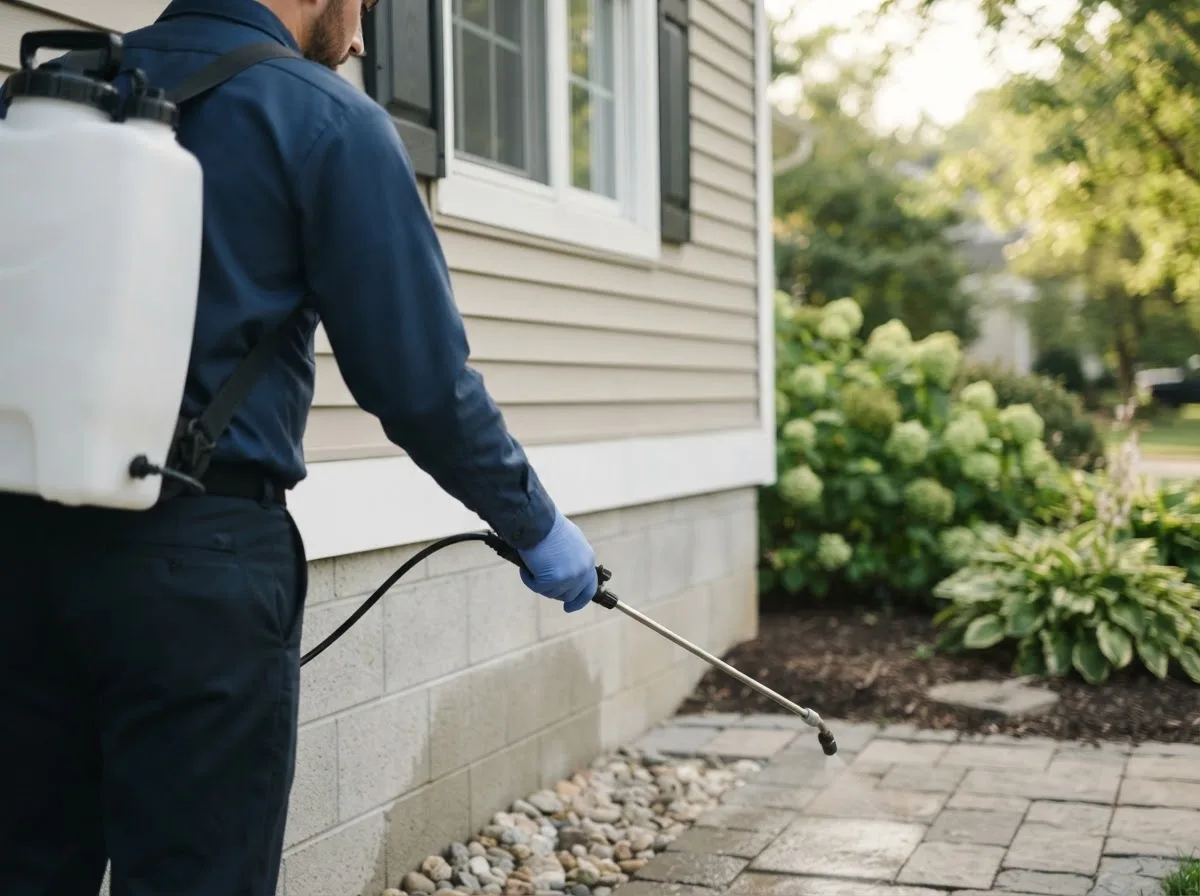 Pest control technician inspecting a home in Bertrand, MO